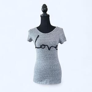 Vintage Y2K American Eagle grey baby tee with black "love" graphic Size XS